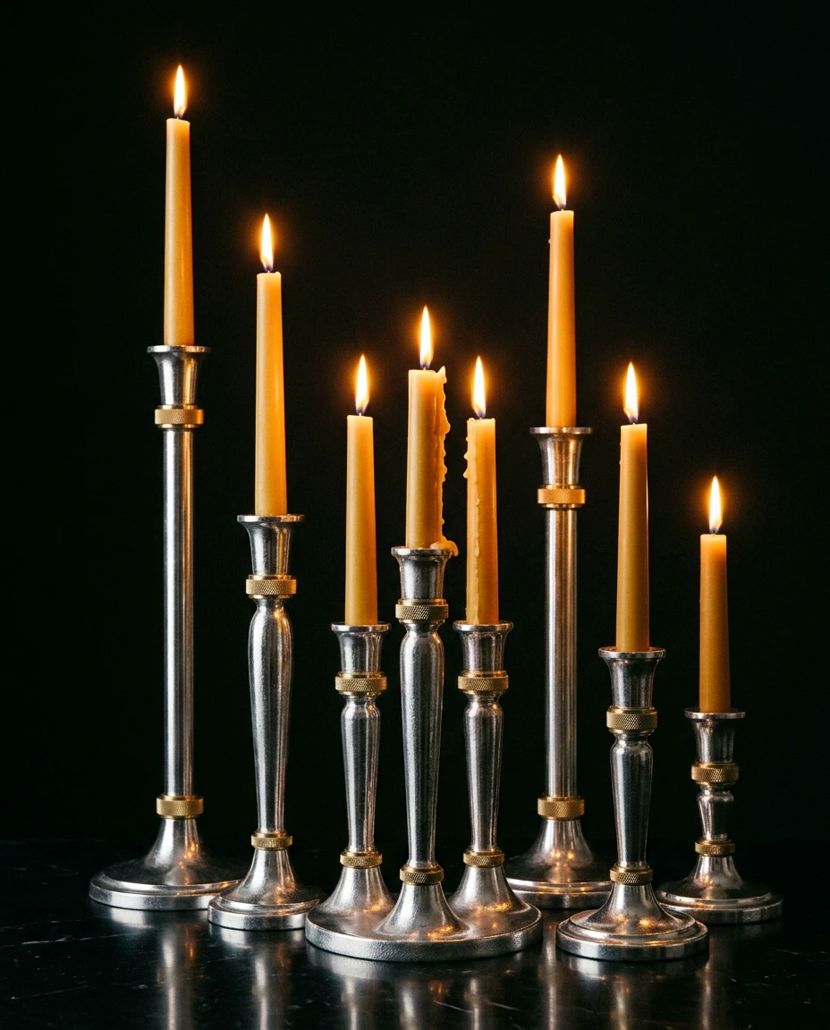Hand-cast aluminum and brass candle holders