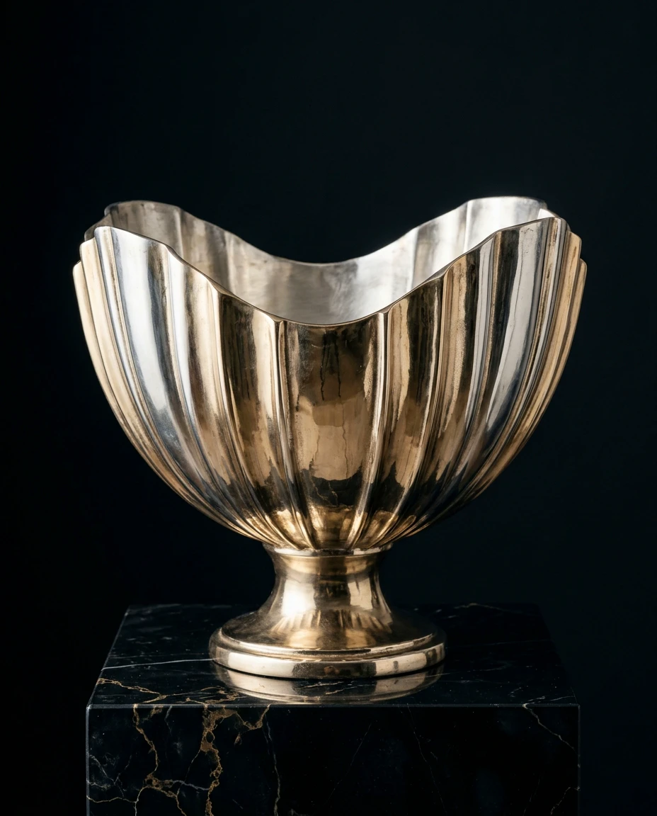 Brass pedestal bowl on marble stand